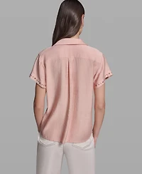 Karl Lagerfeld Paris Women's Short-Sleeve Camp Collar Shirt
