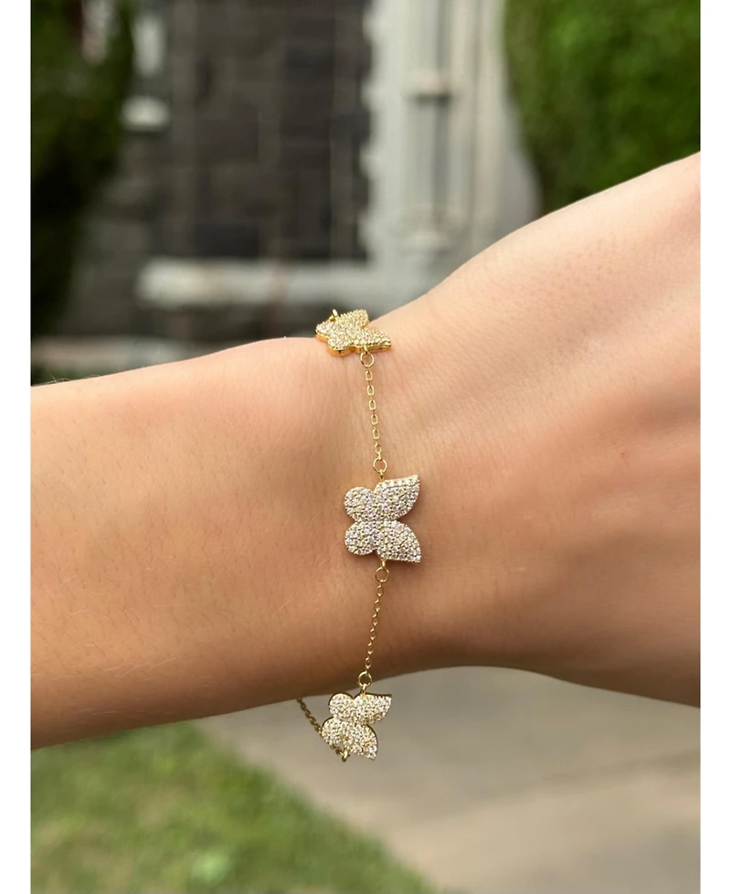 Suzy Levian Sterling Silver Cubic Zirconia Puffed Butterfly Station Bracelet