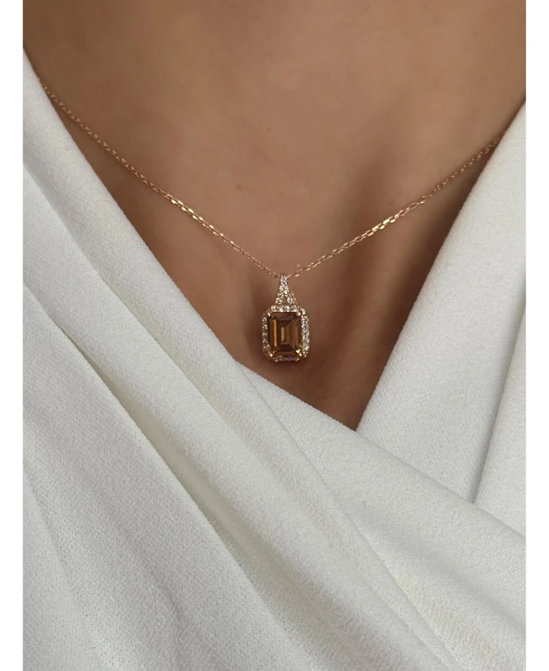 Suzy Levian Sterling Silver Brown Emerald-Cut Cubic Zirconia Halo Pendant