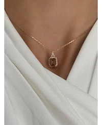 Suzy Levian Sterling Silver Brown Emerald-Cut Cubic Zirconia Halo Pendant