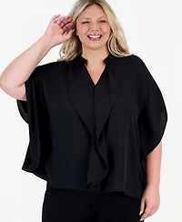 Anne Klein Plus Split-Neck Ruffle-Front Dolman-Sleeve Blouse