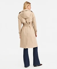 London Fog Women's Plaid-Collar Belted Trench Coat, Created for Macy's
