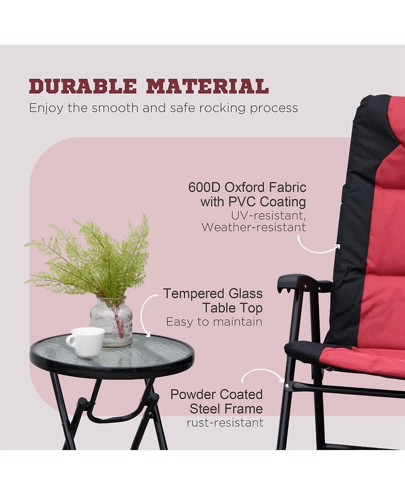 Outsunny 3PC Folding Outdoor Furniture Set, Rocking Chairs, Table,