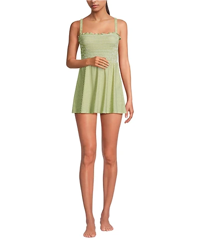 Lands' End Women's Square Neck Smocked Mini Swim Dress