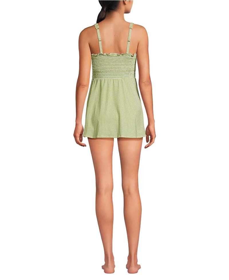 Lands' End Women's Square Neck Smocked Mini Swim Dress
