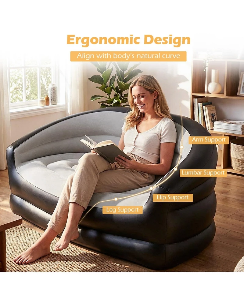 Sugift Portable Inflatable Loveseat Sofa with Flocked Surface for Two