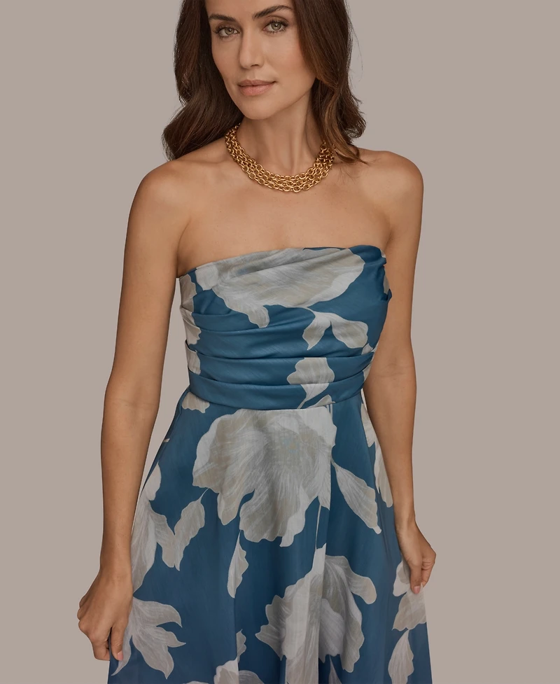 Donna Karan New York Women's Strapless Floral Organza Maxi Dress