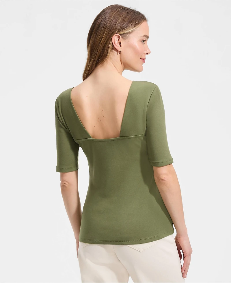 Lands' End Women's Elbow Sleeve Polished Essentials High Neck Low Back Top