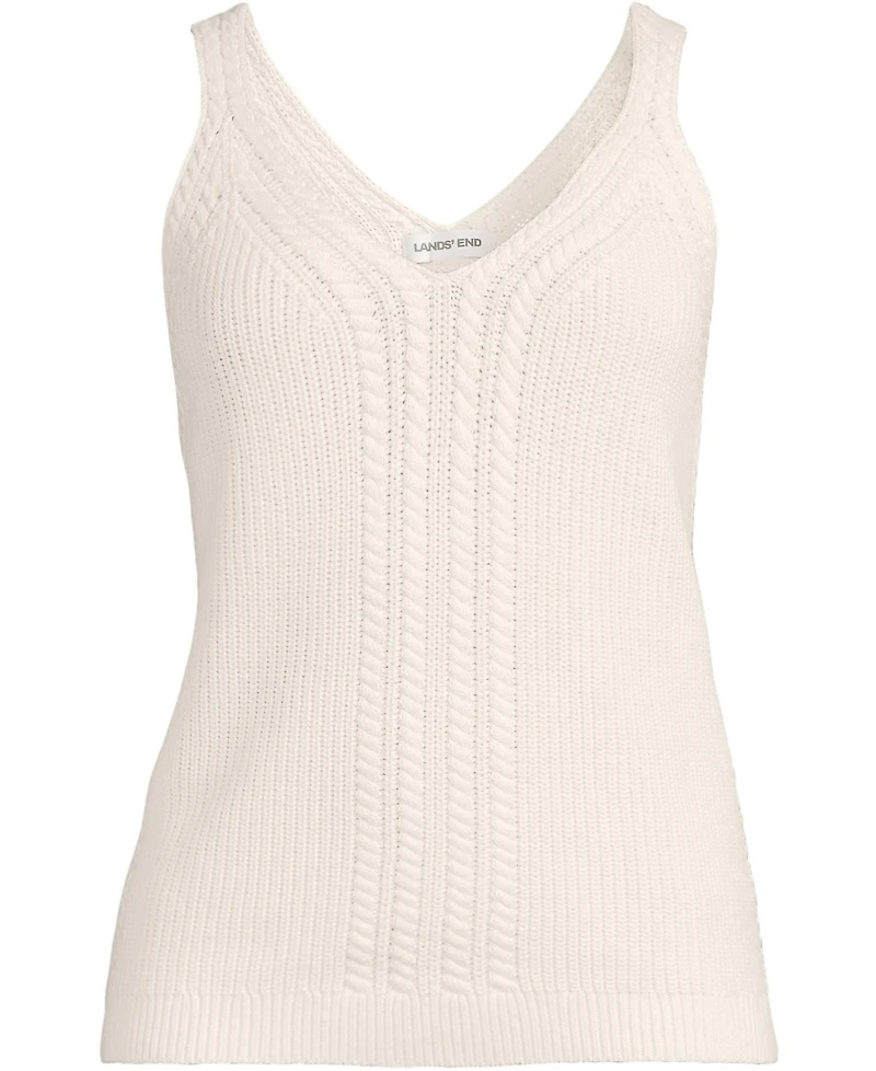 Lands' End Women's Cotton Cable Vneck Tank Sweater