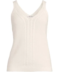 Lands' End Women's Cotton Cable Vneck Tank Sweater
