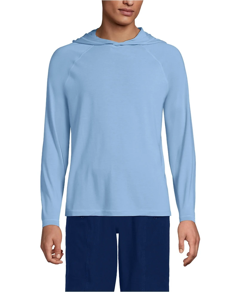 Lands' End Men's SunShade Upf 50 Cooling Long Sleeve Hooded Swim Tee Rash Guard