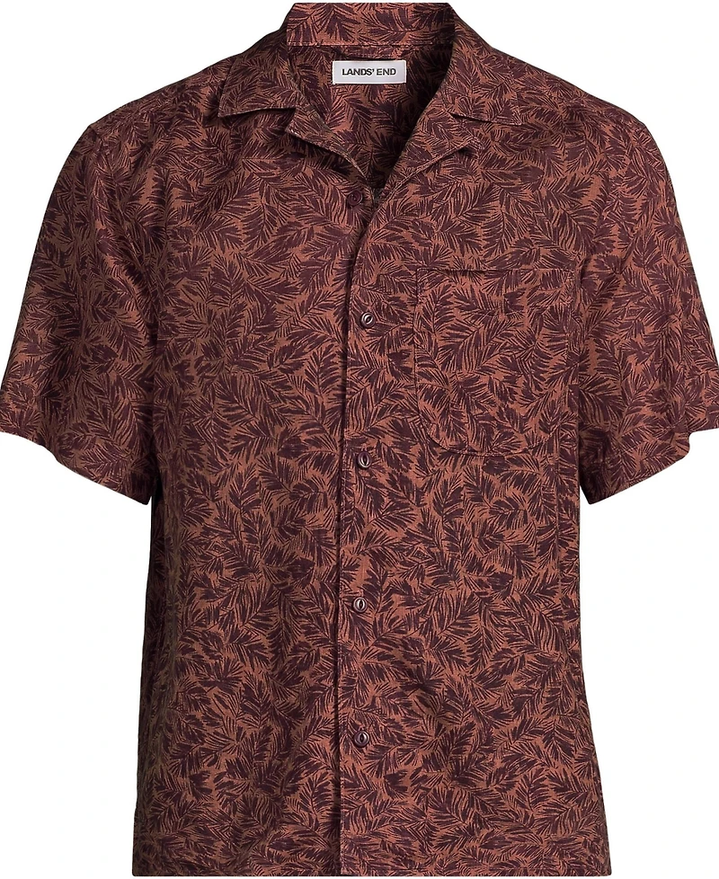 Lands' End Men's Short Sleeve Linen Hawaiian Camp Collar Shirt