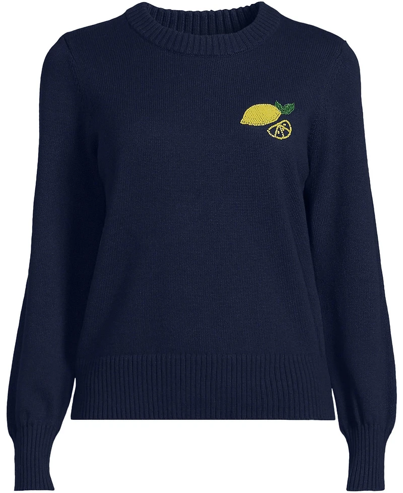 Lands' End Women's Drifter Embellished Crew Neck Sweater