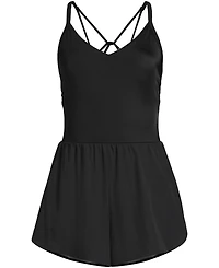 Lands' End Women's Tugless V-Neck Strappy X-Back Swim Romper