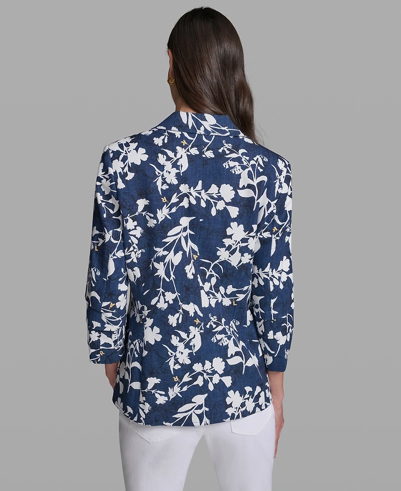 Karl Lagerfeld Paris Petite Printed Collared Neck Blazer