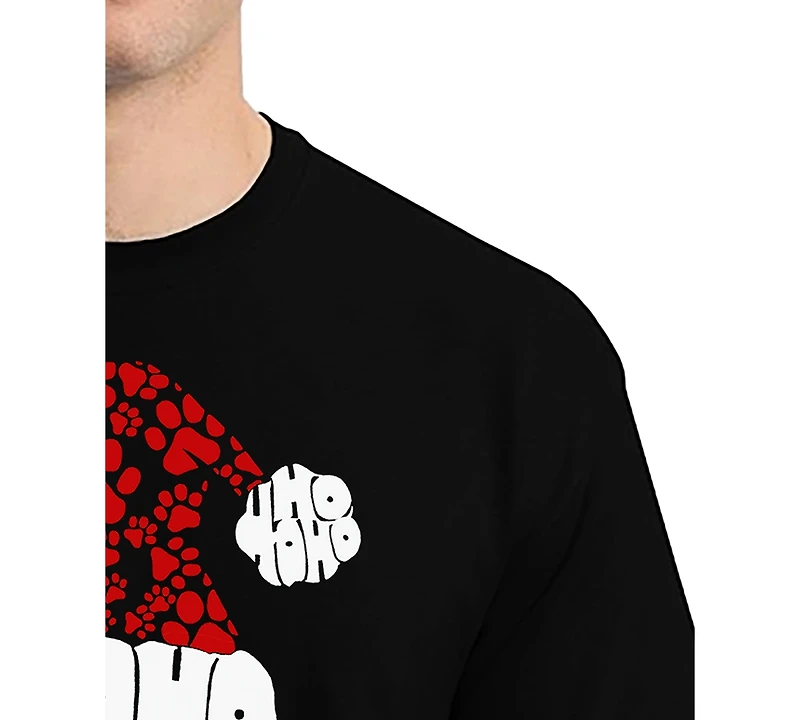 La Pop Art Men's Santa Hat Paw Print Word T-Shirt