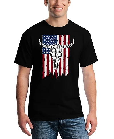 La Pop Art Men's Patriot Cow Skull American Flag Word T-Shirt