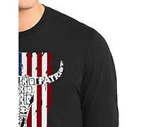 La Pop Art Men's Patriot Cow Skull American Flag Word Long-Sleeve T-Shirt