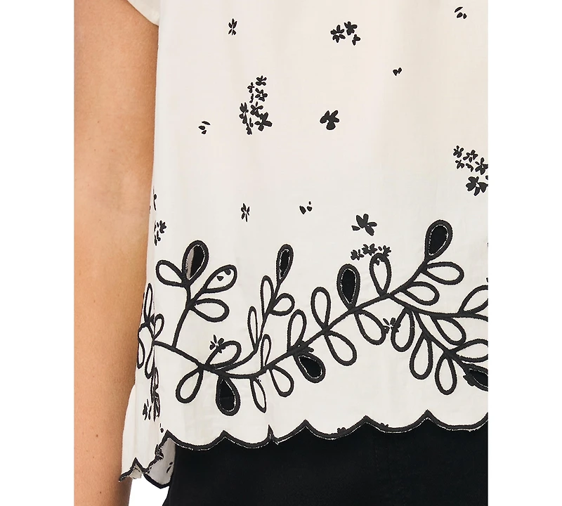 Vince Camuto Women's Embroidered Flutter-Sleeve Top