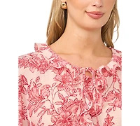 Vince Camuto Women's Printed Crewneck Ruffle Front Top