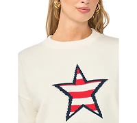 Vince Camuto Women's Star Stripes Motif Crewneck Sweater