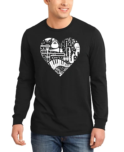 La Pop Art Men's Music Instruments Heart Word Long-Sleeve T-Shirt