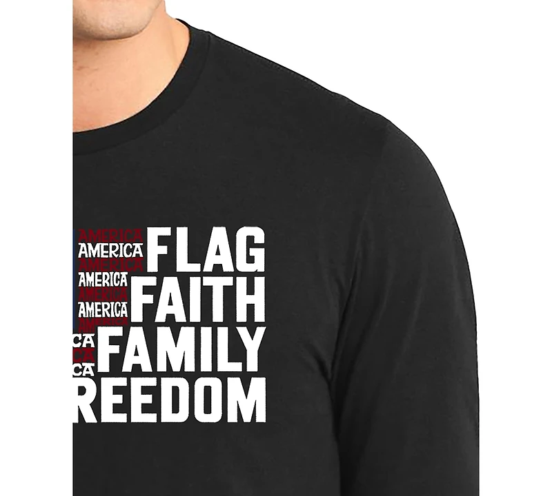 La Pop Art Men's Flag Faith Family Freedom American Word Long-Sleeve T-Shirt