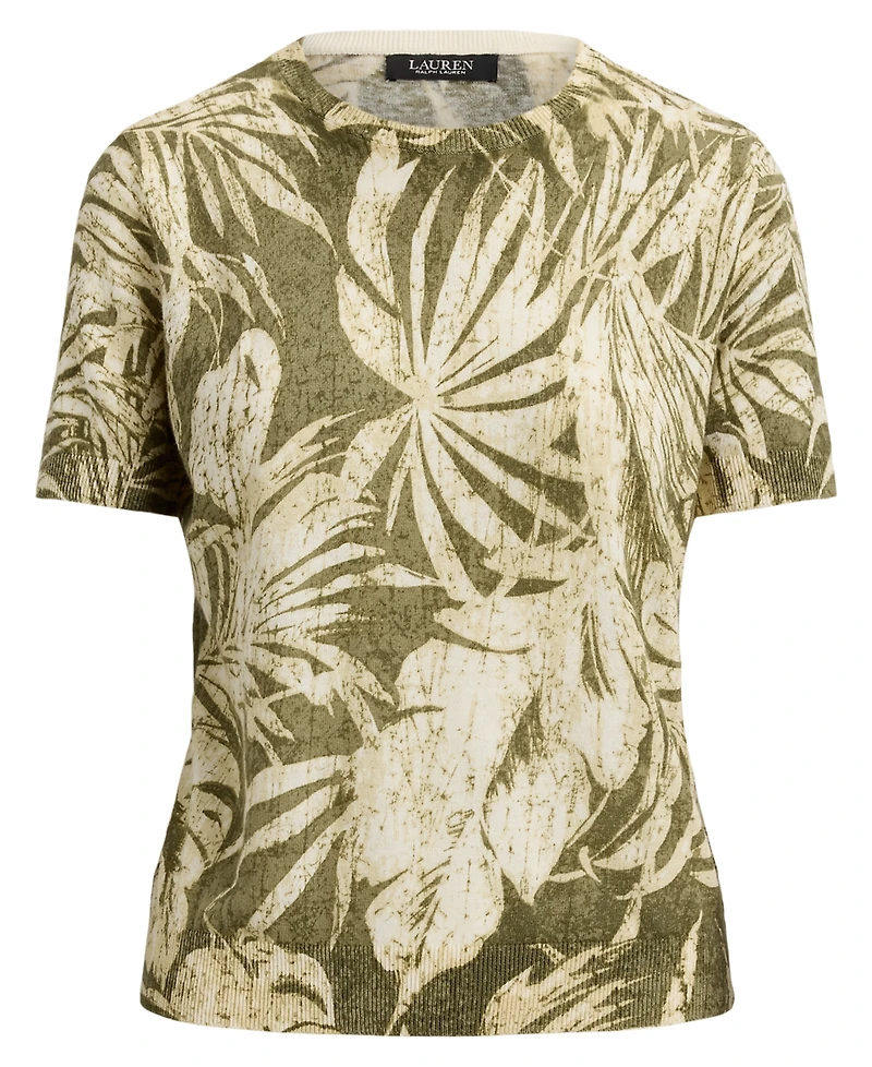Lauren Ralph Petite Palm Frond Print Short-Sleeve Sweater