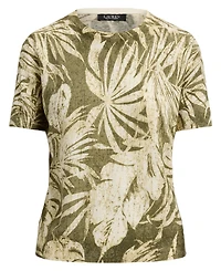 Lauren Ralph Petite Palm Frond Print Short-Sleeve Sweater