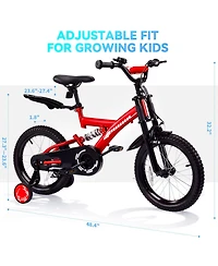 18" Kids Bike with Adjustable Seat, Dual Brakes, Suspension and Training Wheels for Ages 6–9