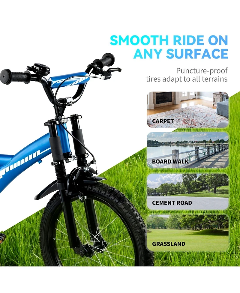 16" Kids Bike with Adjustable Seat, Dual Brakes, Suspension and Training Wheels for Ages 4–7