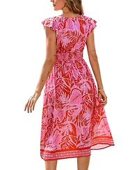Cupshe Women's Printed V-Neck Flutter Sleeve Beach Dress