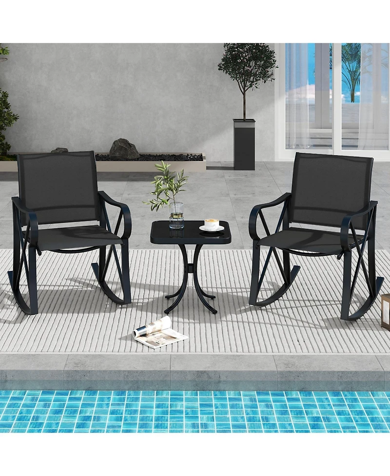 Sugift 3 Piece Patio Rocking Bistro Set with Smooth Rocking Motion Outdoor Rocker Chairs