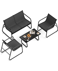 Gouun 4 Piece Patio Furniture Set, Fabric Outdoor Chairs and Loveseat with Tempered Glass Coffee Table