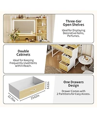 gaomon Vanity Desk with Mirror, Makeup Vanity Table with Shelves, 4 Fabric Drawers Storage, Modern Dressing Table for Bedroom, Gift for Women