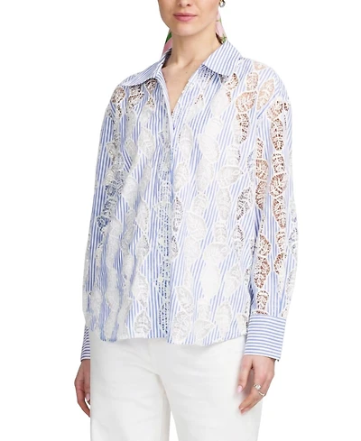 Elle Collection Women's Lace Striped Shirt