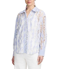 Elle Collection Women's Lace Striped Shirt