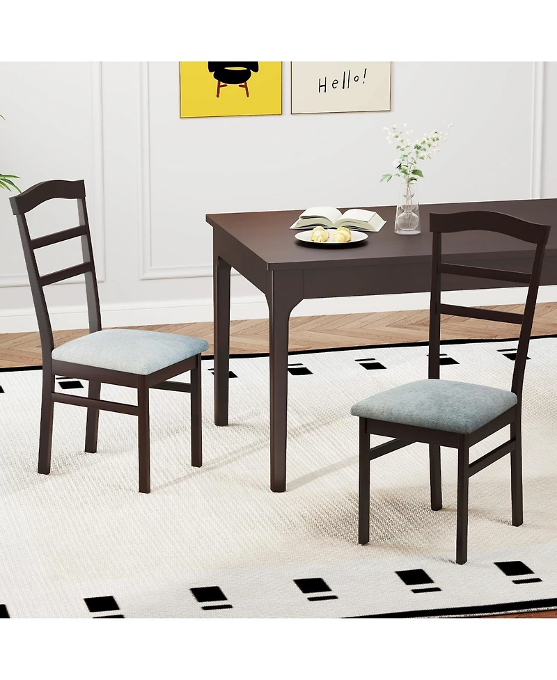 Slickblue Farmhouse Wooden Dining Chair Set of 2 with Linen Fabric Cushioned Seating