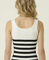 Modenaire Women's Striped Knit Contrast Skirt Midi Dress