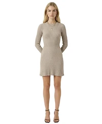 Modenaire Women's Ribbed Knit Long-Sleeve Flared-Hem Sweater Dress