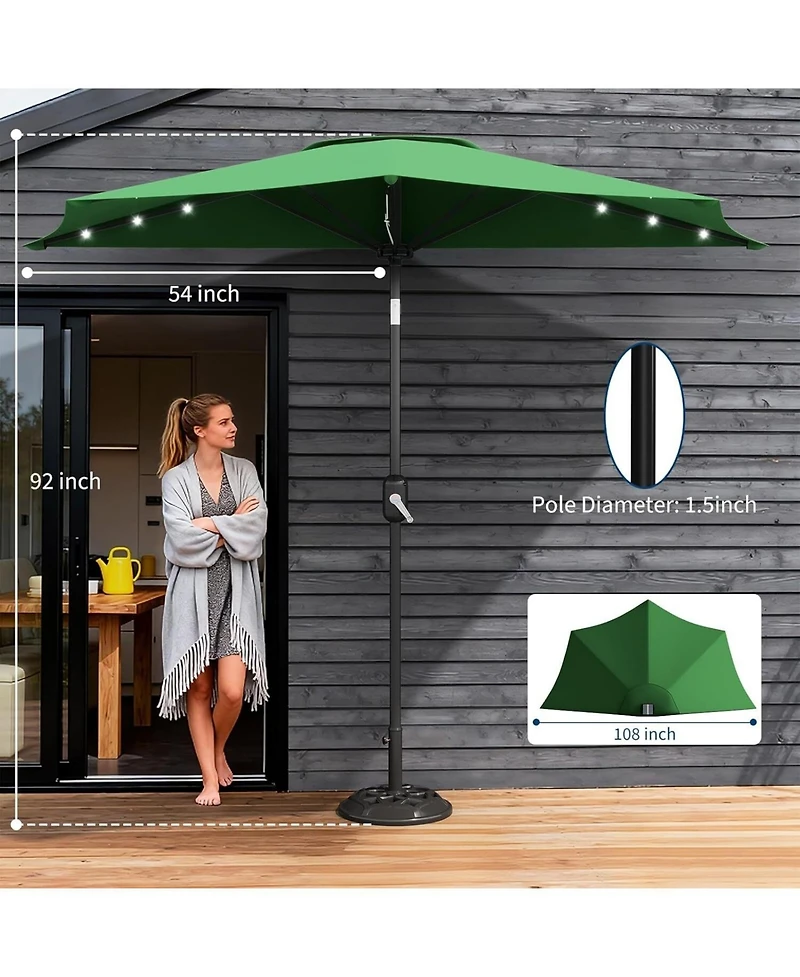 gaomon 9Feet Half Patio Umbrella with Smooth Crank Lift, Shade Canopy for Patio, Backyard, Garden with Led Lights (No Base)
