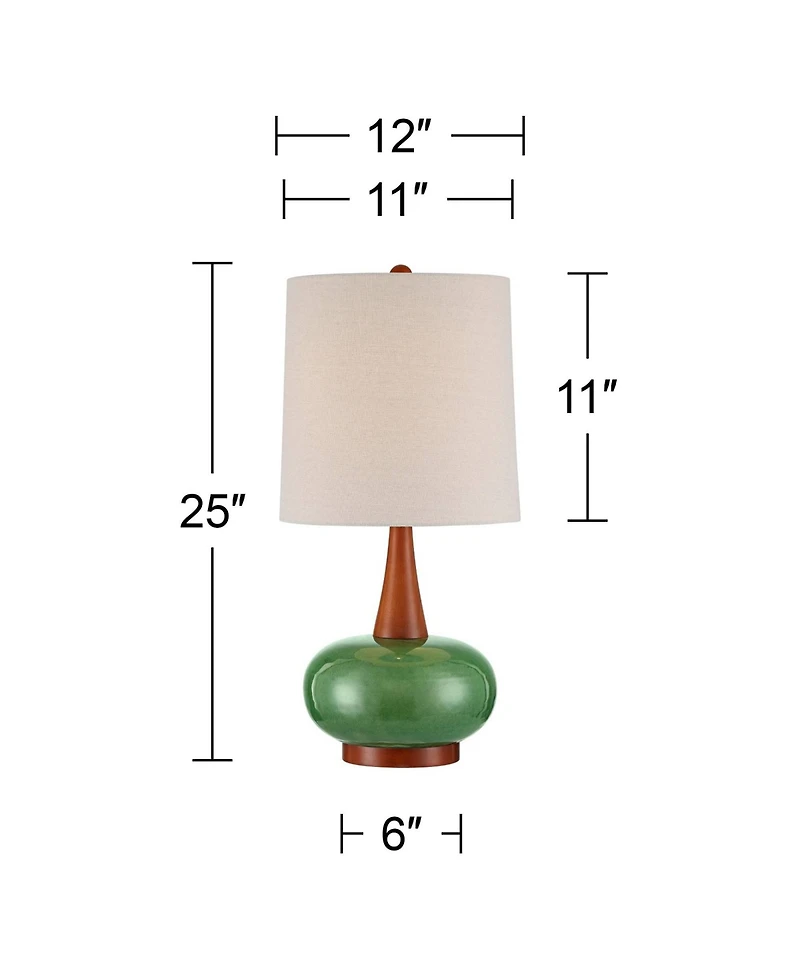 360 Lighting Andi 25" High Mid Century Modern 3-Way Table Lamp Ceramic Wood Single Shade Living Room Bedroom