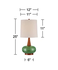 360 Lighting Andi 25" High Mid Century Modern 3-Way Table Lamp Ceramic Wood Single Shade Living Room Bedroom