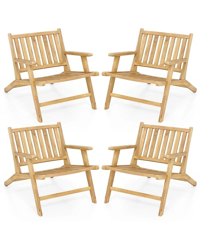 Gymax 4PCS Teak Wood Outdoor Reclining Chair w/ Comfortable Backrest and Armrests