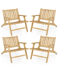 Gymax 4PCS Teak Wood Outdoor Reclining Chair w/ Comfortable Backrest and Armrests