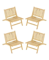 Gymax 4PCS Teak Wood Outdoor Reclining Chair Natural Mid Century Accent Chair w/ Backrest