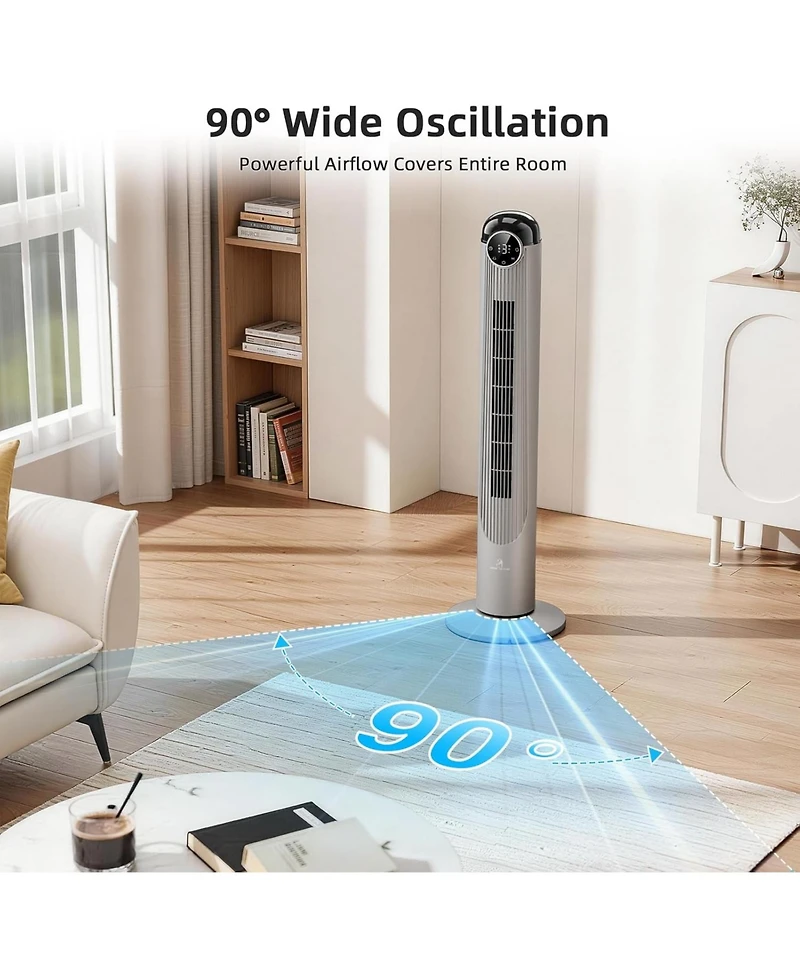 Antarctic Star 42-Inch Quiet Oscillating Tower Fan with Remote and Washable Grille