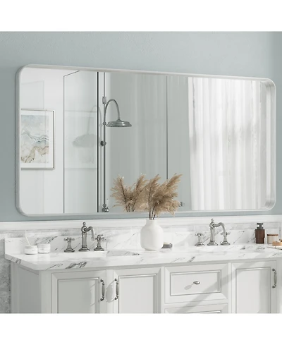 Apmir 72" x 36" High-Strength Tempered Glass and Aluminum Alloy Framed Wall Decor Bathroom Vanity Mirror in Brushed Silver
