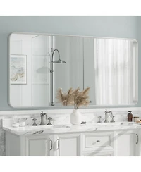 Apmir 72" x 36" High-Strength Tempered Glass and Aluminum Alloy Framed Wall Decor Bathroom Vanity Mirror in Brushed Silver