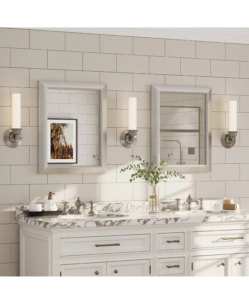 Apmir 16" x 20" Inch Thick Metal Framed Wall Mirrors for Bedroom, Rectangle Wall-Mounted Mirrors in Brushed Silver